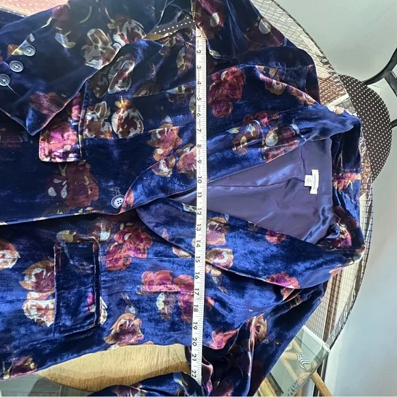 SUNDANCE Rose Garden Blue Floral Velvet Blazer size 10 - Picture 10 of 11